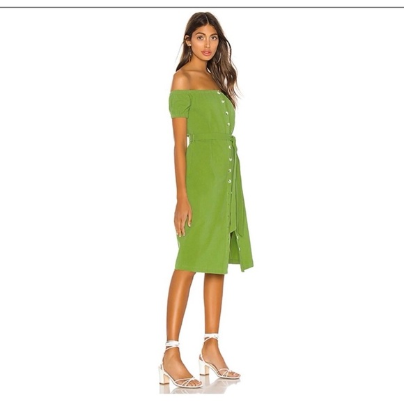 L’Academie Callao Green Off-Shoulder Button Down Front Midi Dress Size Small S - Picture 2 of 11